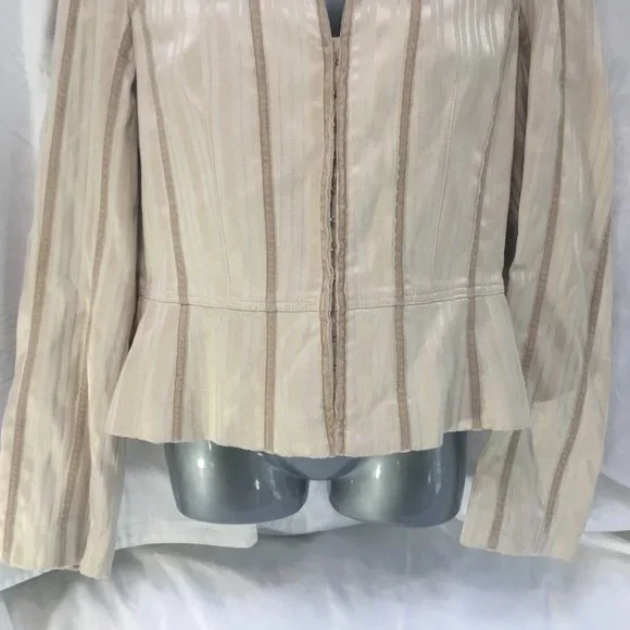 Le Chateau Jacket Fitted Suit Blazer Women's Size Med Beige Stripe Hook & Eye - Picture 3 of 14